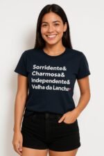 Blusa T-shirt Feminina Sorridente Estampada Moda Blogueiras