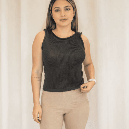 Cropped Regata Feminino Tricot Modal Canelado Preto
