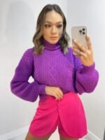Blusa Tricot Grossa Feminina Inverno Cacharrel Gola Alta Manga Longa - Imagem 2