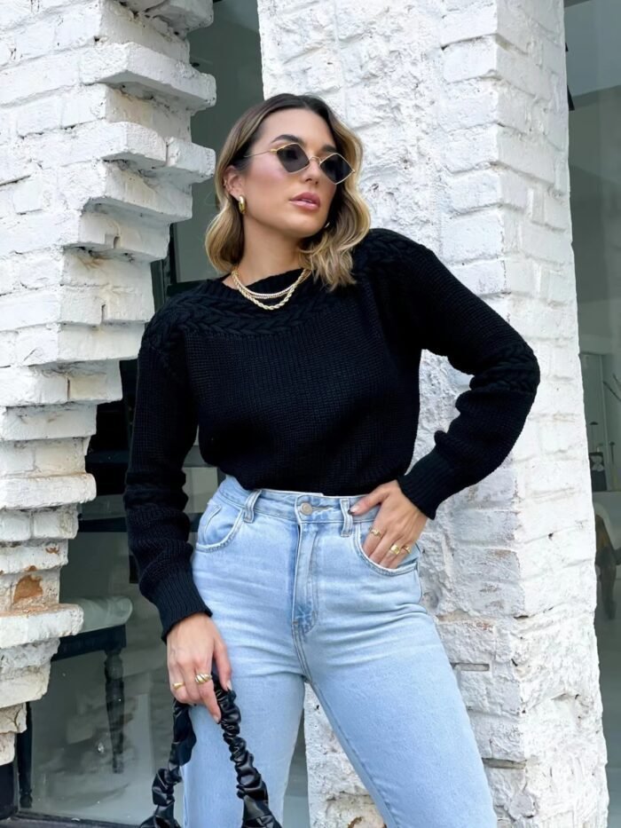 Blusa Trico Trança Manga Bufante - Imagem 1