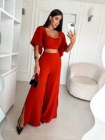 Conjunto Feminino Calça Pantalona e Cropped Duna Alfaiataria Lisa - Imagem 3