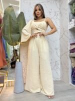 Conjunto Feminino Calça Pantalona e Cropped Manga Mula Manca - Imagem 3