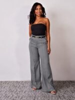 Calça Pantalona Feminina de Alfaiataria Cintura Alta - Imagem 2