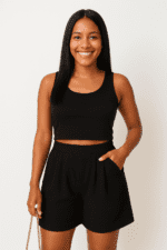 Bermuda Feminina Tecido Duna C/ Elastico E Bolso Cintura Alta - Imagem 2