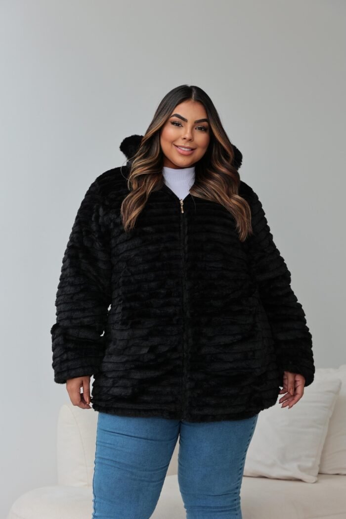 Jaqueta Puffer Dupla Face Plus Size com Capuz e Forro de Pelúcia - Imagem 2
