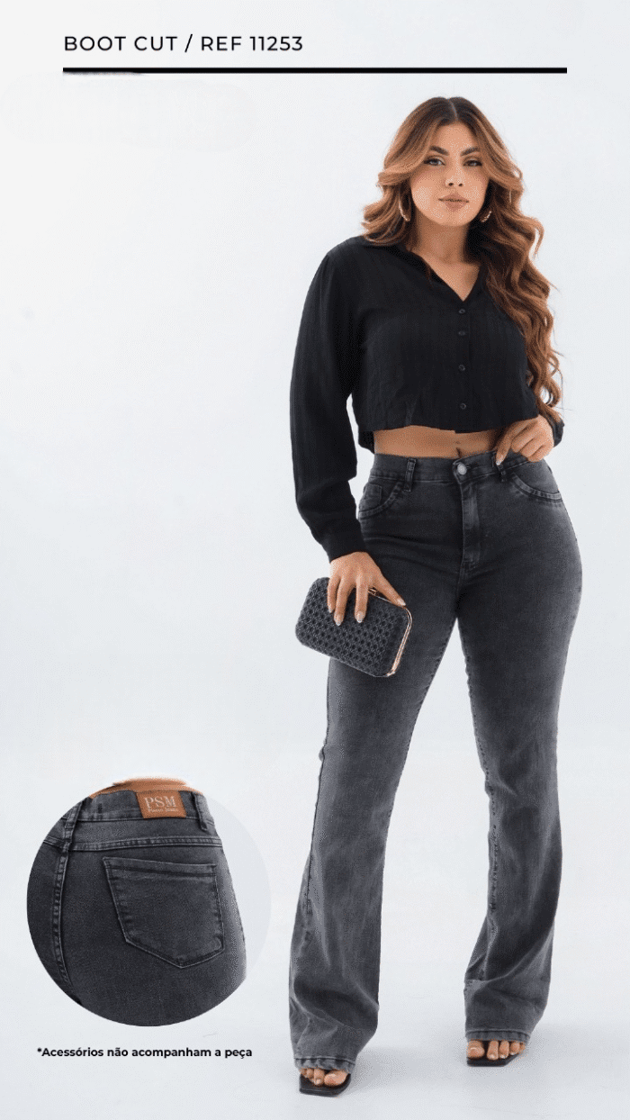 Calça Jeans Boot Cut Cintura Alta com Lycra Manu - Imagem 1