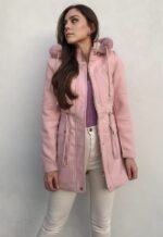 Casaco Parka Lã Batida Jaqueta Feminina Forro e capuz com Pelos - Imagem 5