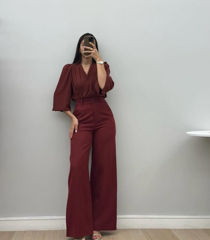 Calça Pantalona Alfaiataria Marsala - Imagem 1
