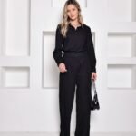 Calça Feminina de Alfaiataria Reta Cintura Alta Preta