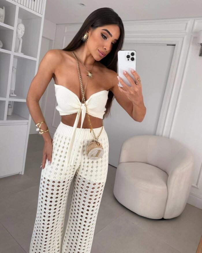 Conjunto de Saída de Praia Trico Modal 3 Peças Cropped, Shorts e Calça - Imagem 2