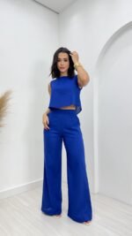 Conjunto Alfaiataria Sofisticado Calça e Blusa em Linho