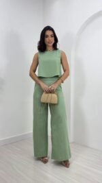 Conjunto Alfaiataria Sofisticado Calça e Blusa em Linho - Imagem 3