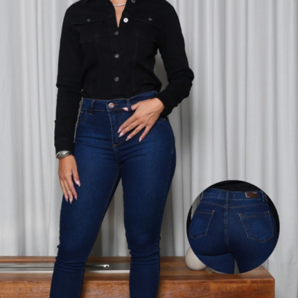 Calça Jeans Feminina Cigarrete Cintura Alta Azul Escuro