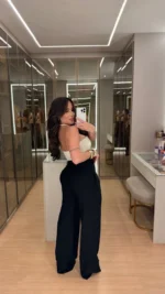 Calça Pantalona Feminina de Alfaiataria Cintura Alta Preta - Imagem 2