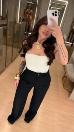 Calça Pantalona Feminina de Alfaiataria Cintura Alta Preta - Imagem 3