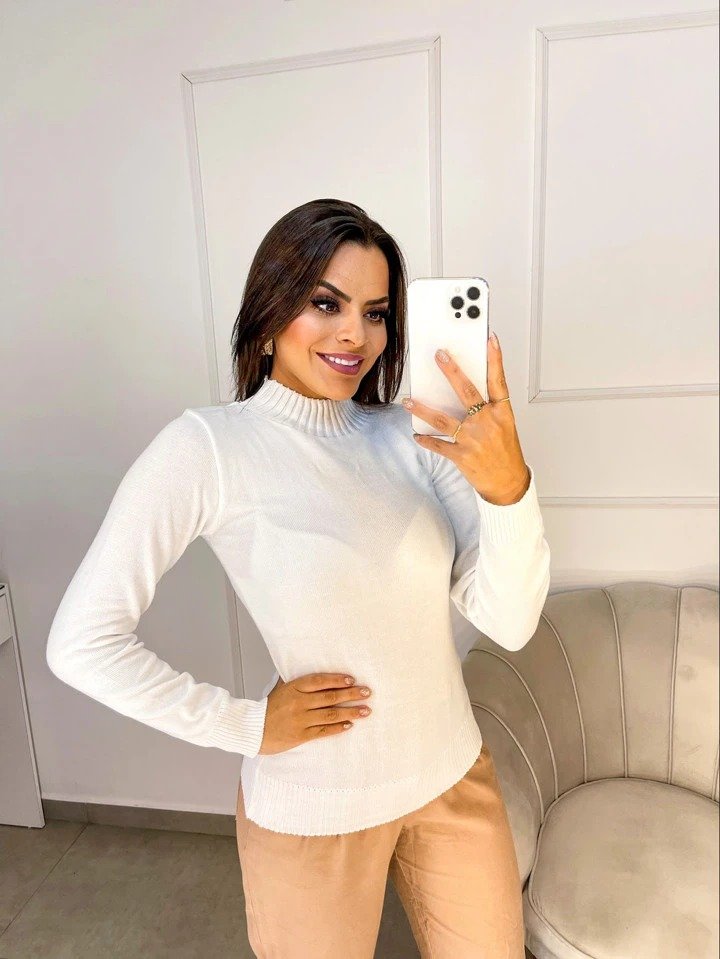 Blusa Feminina Tricot Gola Alta Canelada