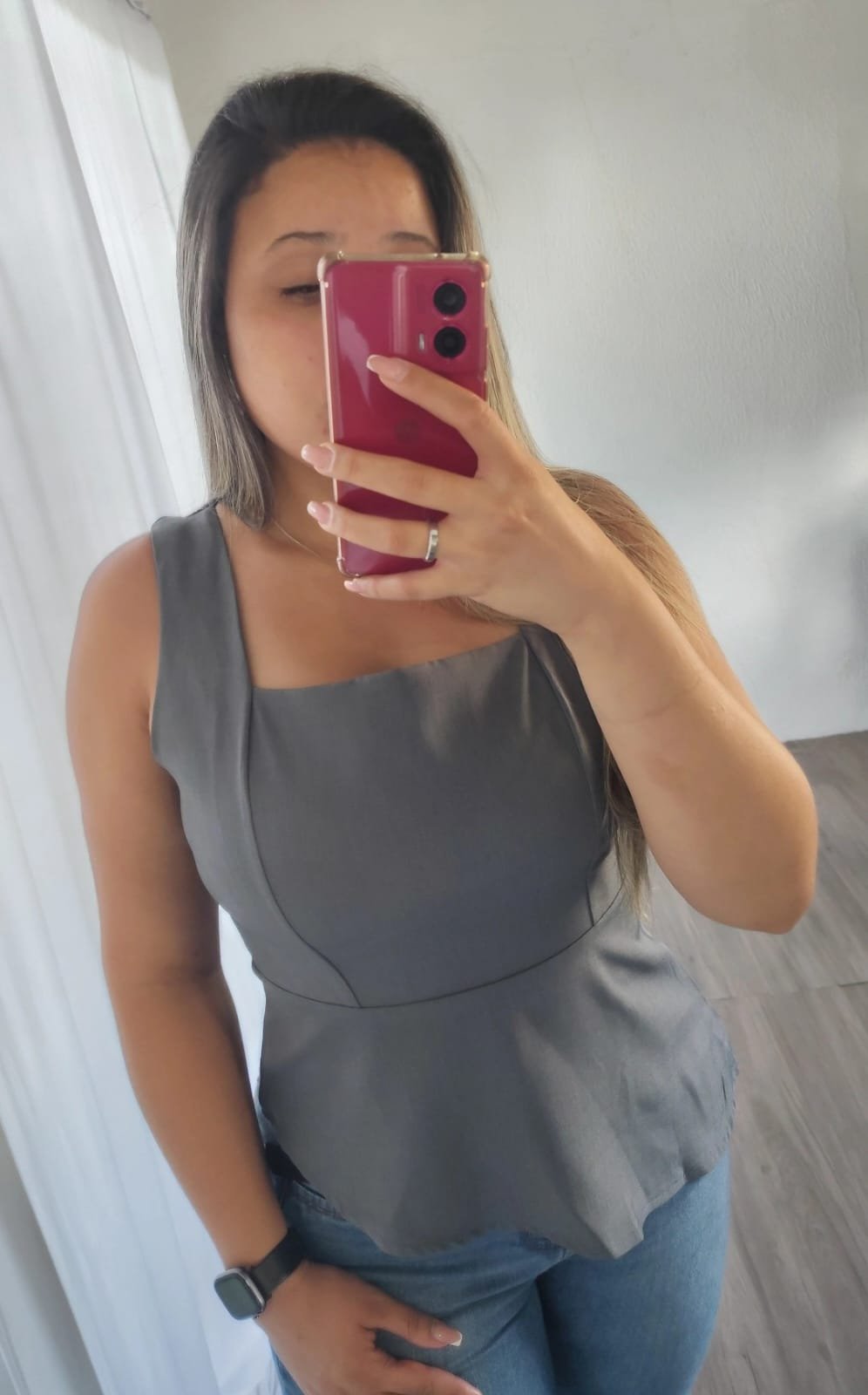 Regata Feminina Alfaiataria Peplum Decote Quadrado