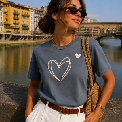 T-Shirt Feminina com Corações em Alto-Relevo