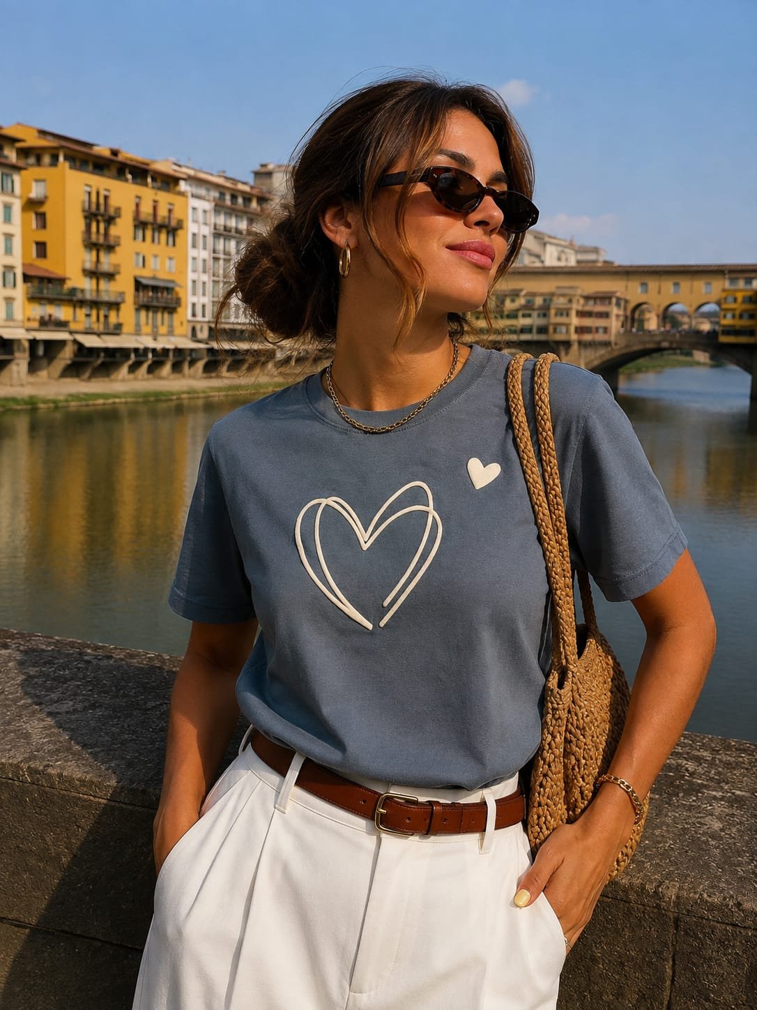 T-Shirt Feminina com Corações em Alto-Relevo