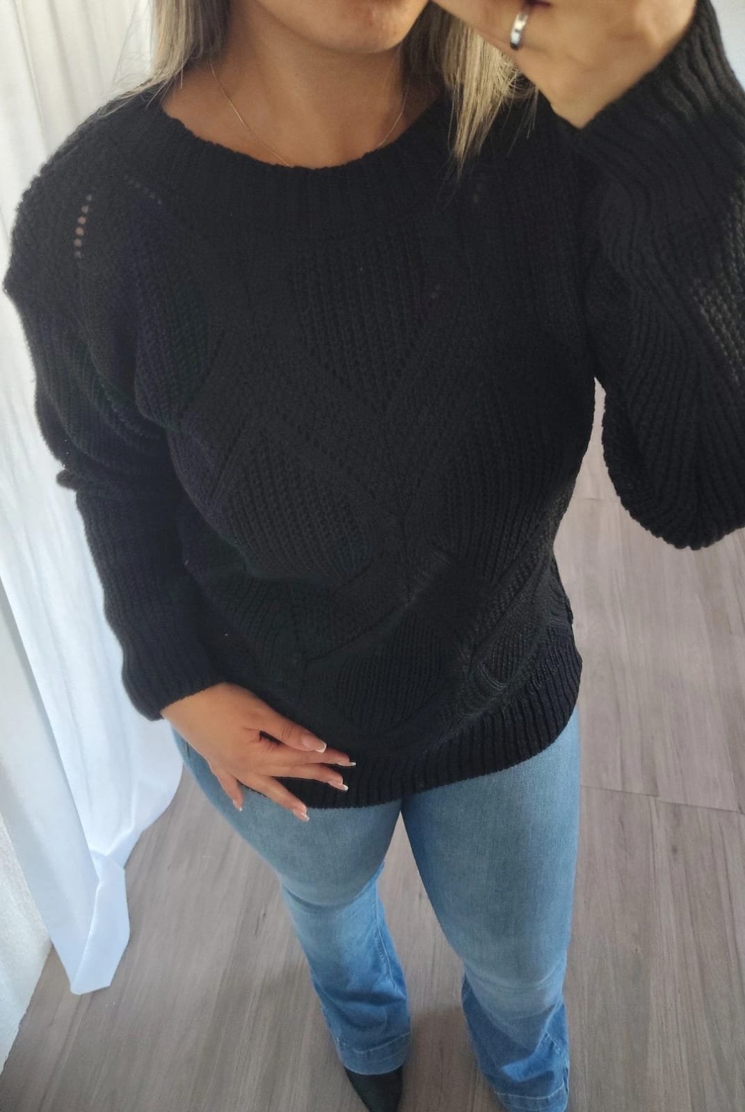 Blusa Feminina de Tricot com Tranças Preta