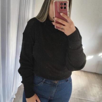 Blusa Feminina Cropped de Tricô Manga Longa