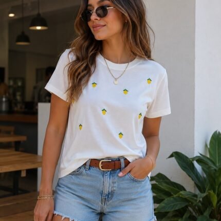 T-Shirt Feminina Bordada Limões Sicilianos