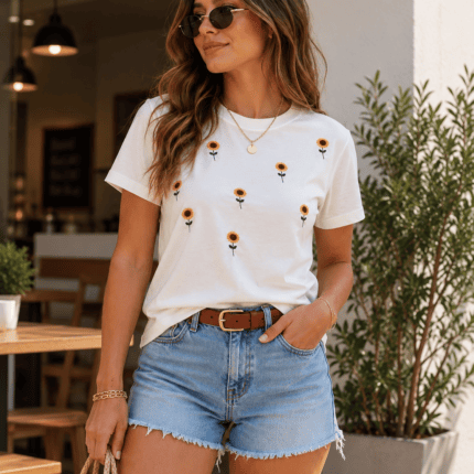 T-Shirt Feminina Bordada Girassóis